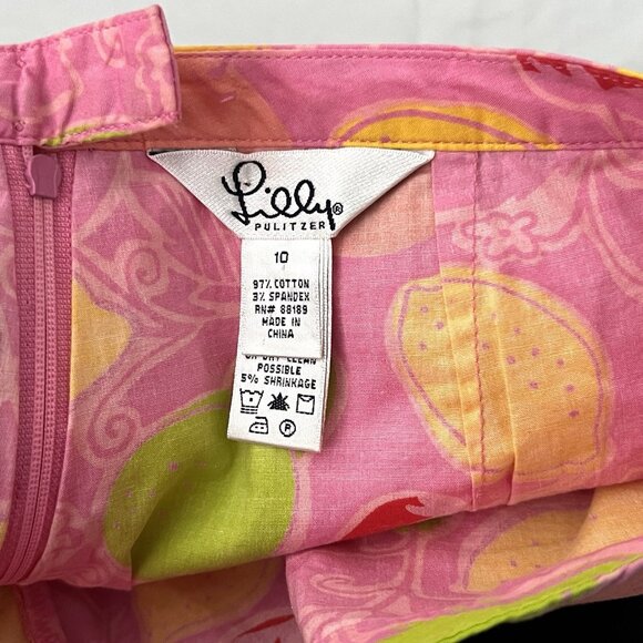 Vintage Lilly Pulitzer Pink Novelty Fruit Print Cotton Pleated Mini Skirt sz 10 - Picture 3 of 3